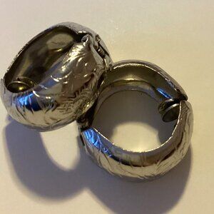 Vintage Silver Round Engraved Pattern Clip-on Earrings Retro Y2K